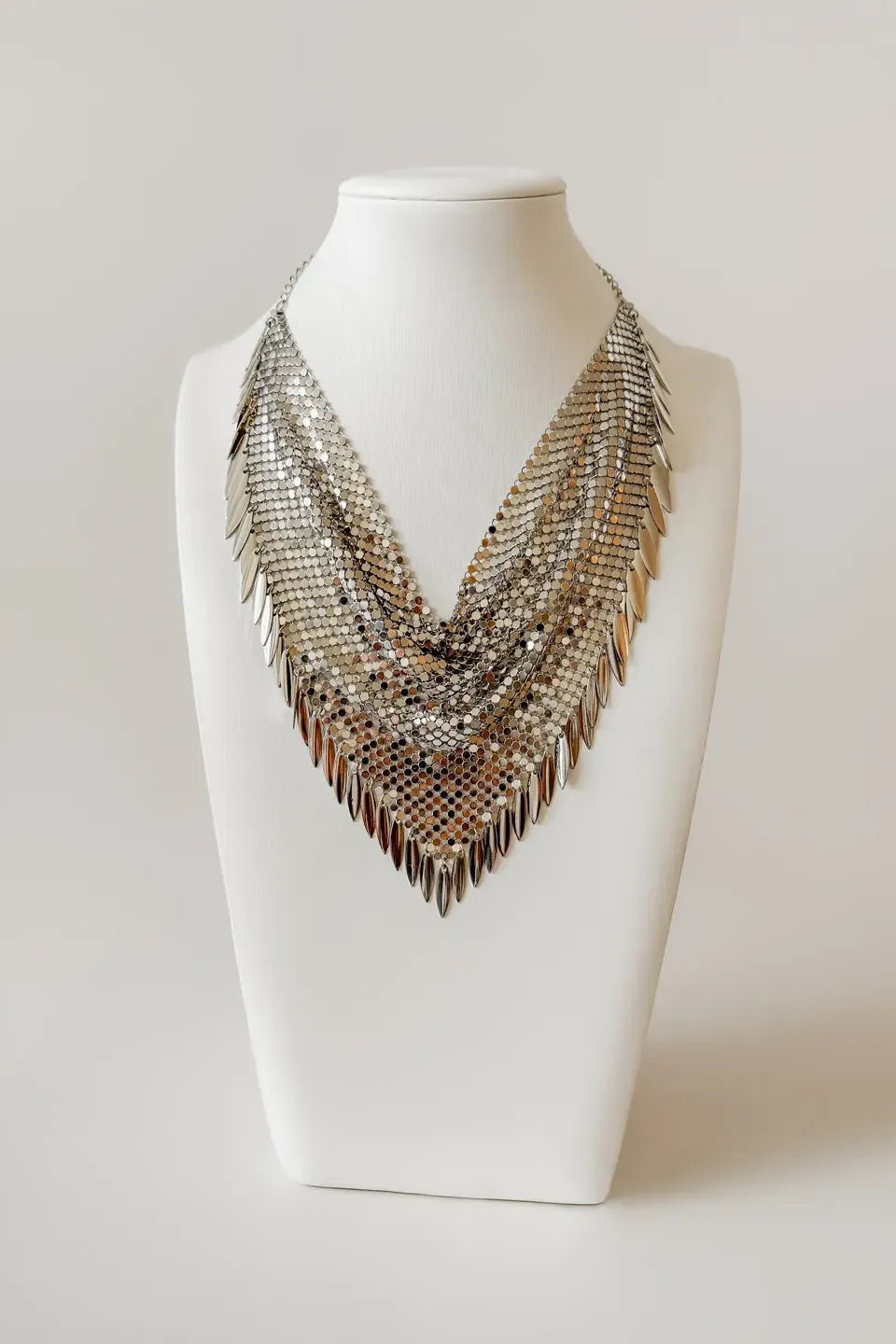 Women’s Metallic Statement Necklace with Mini Petal Charms