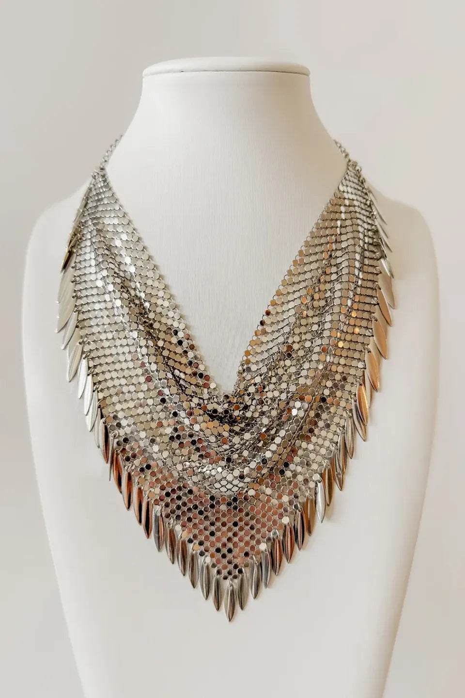 Women’s Metallic Statement Necklace with Mini Petal Charms