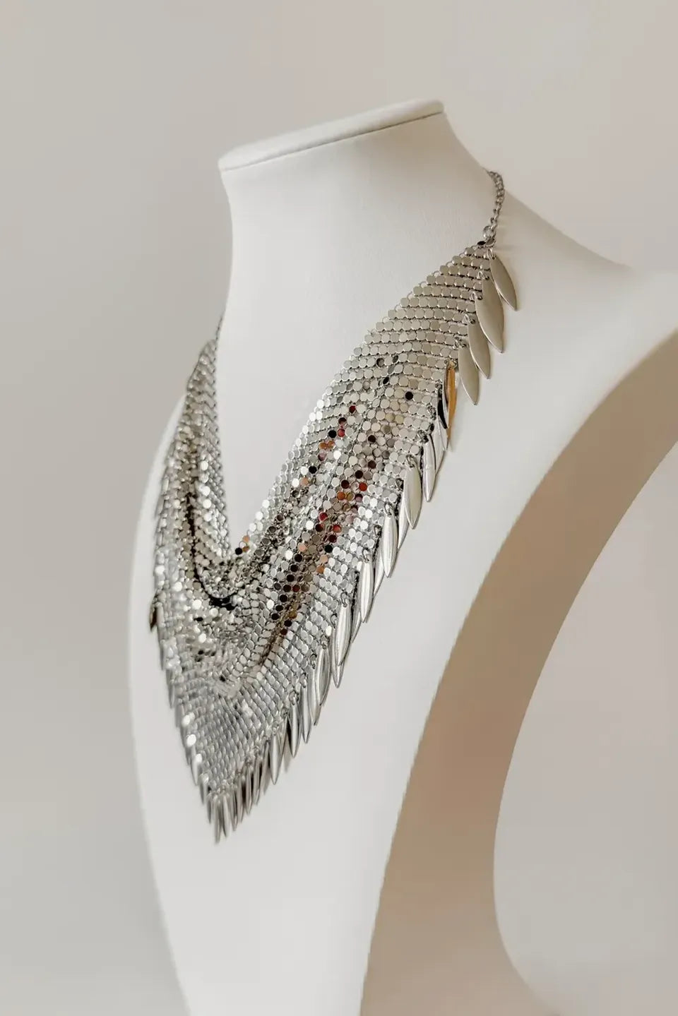 Women’s Metallic Statement Necklace with Mini Petal Charms